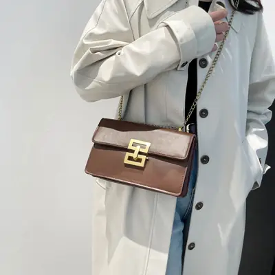 Women's Retro Chain Crossbody Bag Brown Gold