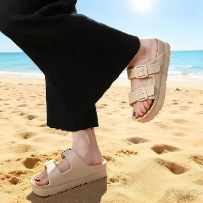 Women's Black Thick EVA Sandals with Double Buckle