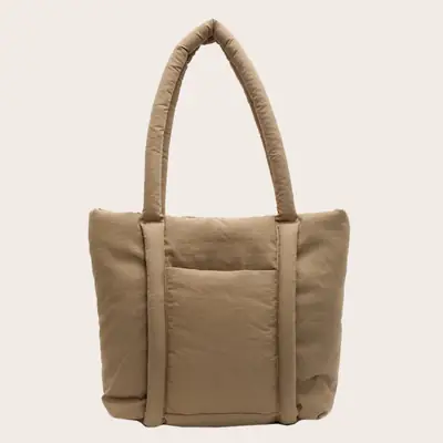 Women's Beige Cotton Padded Shoulder Bag Large Capacity