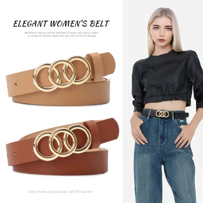 Women's Three-Circle Alloy Belt with Leather Straps