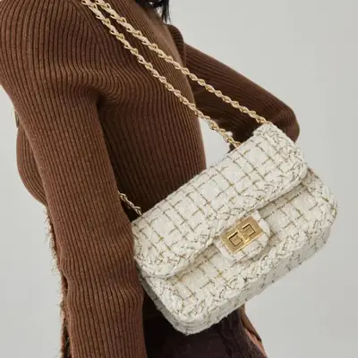 Small Chanel-Style Tweed Chain Bag for Women