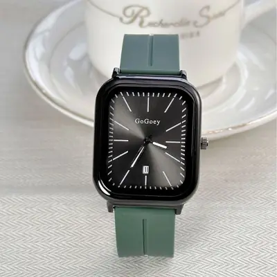 Green Silicone Square Watch for Men Women Quartz Sports