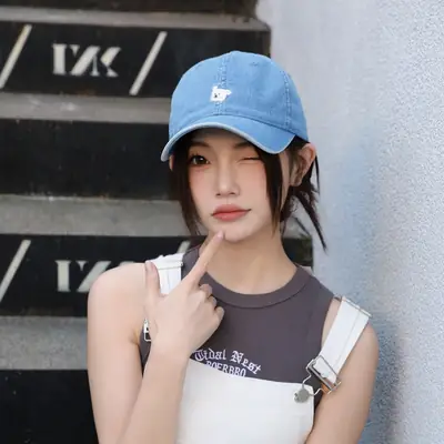 Women Blue Baseball Cap with Cartoon Print