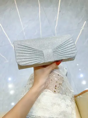 New Cross-border Pleated Silver Evening Bag