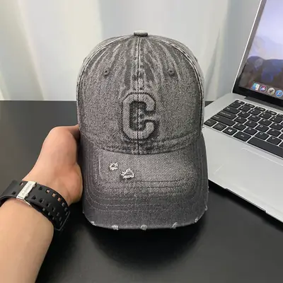 Light Blue Distressed Denim Cap for Women Men
