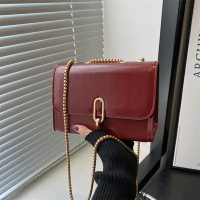 French Style Women's Glossy Crossbody Bag Maroon 2025