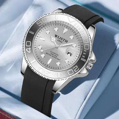 Men's Quartz Watch Black Silicone Waterproof 1881