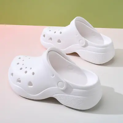 White Women's Summer Croc Sandals with Adjustable Strap