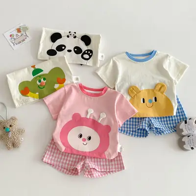 Children Cartoon Outfit Set Summer Short Sleeve T-Shirt Shorts Set