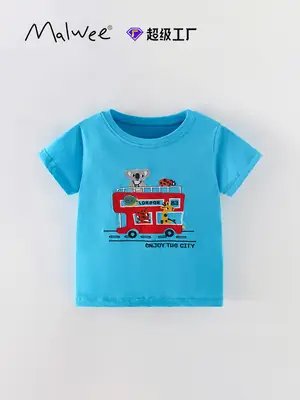 Kids Fire Engine T-Shirt Blue Summer Casual