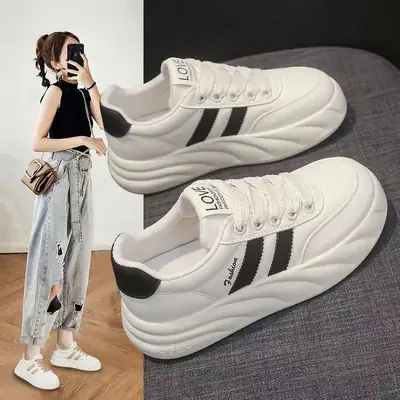 White Platform Sneakers with C Logo for Girls