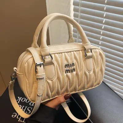 Women's Beige Quilted Shoulder Bag with Miu Fendi Logo