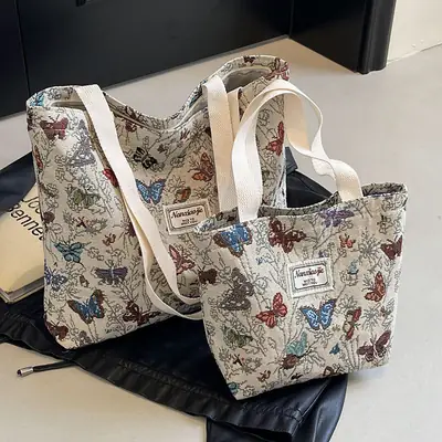 Butterfly Canvas Tote Bag 2025 Women Large Capacity