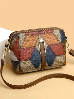 New Color-Blocked Crossbody Phone Bag with Double Zipper