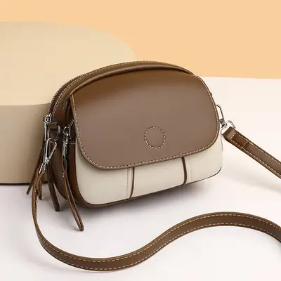 Women's Mini Crossbody Bag Brown Cream Leather