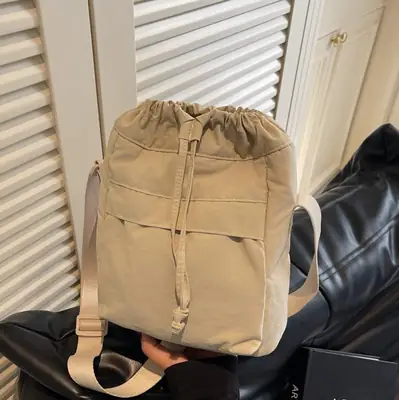 Women's Tan Nylon Bucket Bag 2025 Casual Shoulder Bag
