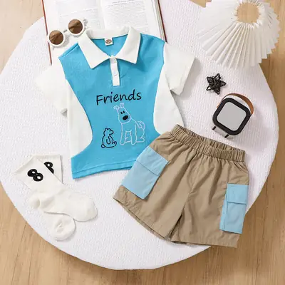 Boys Friends Blue Short Sleeve T-Shirt & Shorts Set