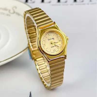 Gold Quartz Women's Watch with Cross-Body Band