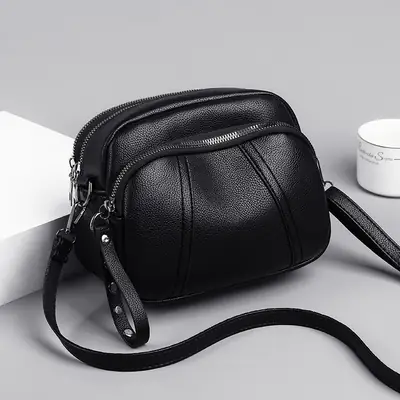 Black Rivet Zipper Shoulder Bag for Women