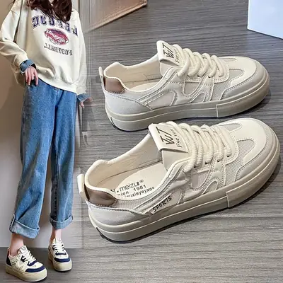 Women's White Mesh Platform Sneakers with Thick Sole
