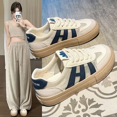 Women's Mesh Sneakers White Brown 2025 Spring