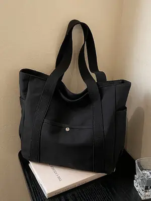 Women's Black Canvas Tote Bag Large Capacity 2025