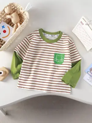 New Kidsren's T-Shirt Pure Cotton Boys' Tops Long-Sleeved Single-Piece