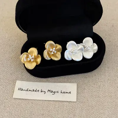 Matte Zircon Flower Earrings for Women