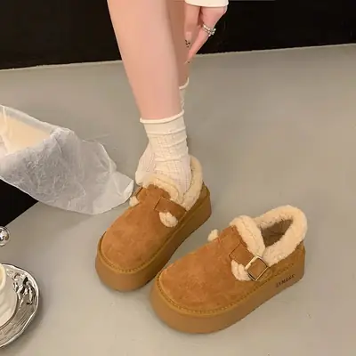 Women's New Winter Velvet Snow Boots with Buckle Strap