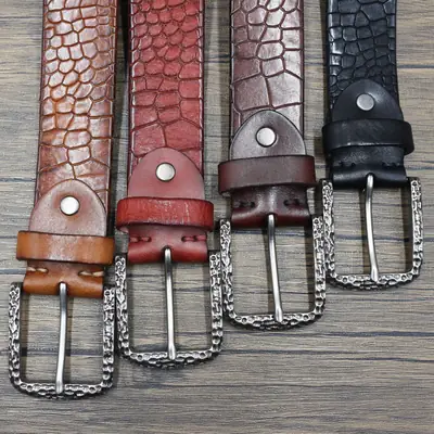 Vintage Croc Belt for Men Genuine Leather Pin Buckle