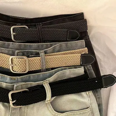 Elastic Tight Trousers Canvas Braided Belt Women's Men's and Women's Korean-style All-match Casual Pin Buckle Belt Female Student