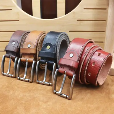 Men's Thick Leather Belt with Needle Buckle Brown