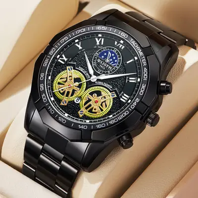 Luxury Gold Swiss Watch for Men Luminous Large Dial Waterproof