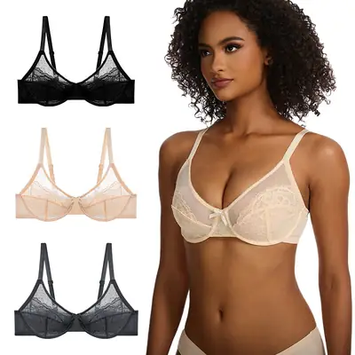 Black Lace Push-Up Underwear Women's Comfortable Mesh