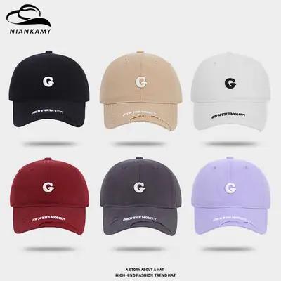 Women Grey Baseball Cap with G Embroidery