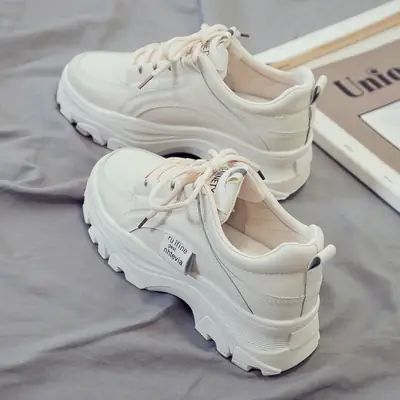 Torre Shoes Women's Sports Casual Shoes Spring New Single Shoes Increased Thick Sole Women's Shoes fleece-lined White Shoes