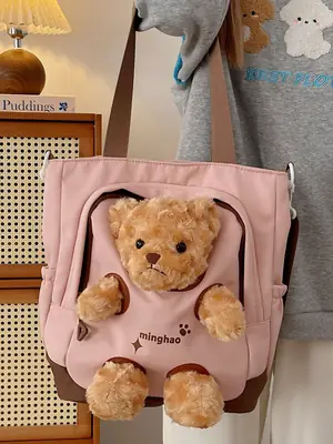 Pink Bear Canvas Shoulder Bag for Girls