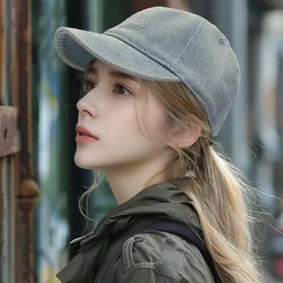 Denim Short-Brim Letter Embroidered Cap for Men