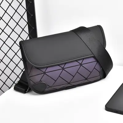Men's Rhombic Crossbody Bag Black Luxury Shoulder Bag