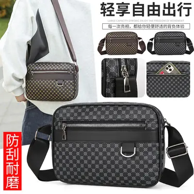 Men's Plaid Shoulder Bag Crossbody Luggage Bag