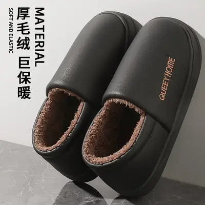 Cotton Slippers with Heel Cover, Winter Waterproof 2025 New Model, Thick-Soled, Warm, Fleece-Lined, Couple's Cotton Shoes for Home Use, Women's Outdoor