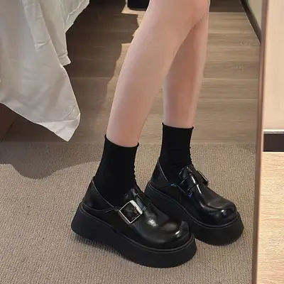 Women British Style Big Toed Leather Slip-on Loafers