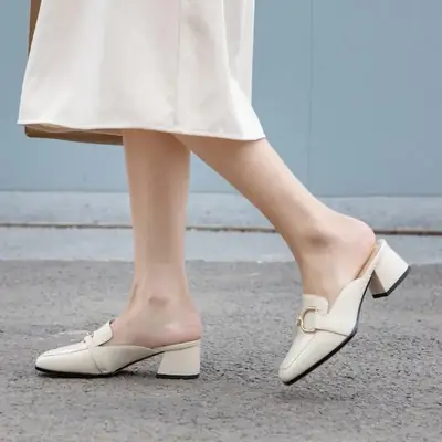 Women's White Half Slippers Summer Casual Shoes