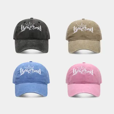 European American Mountain Shape Embroidered Baseball Cap Cotton Old Washed Cap Outdoor Casual Cap