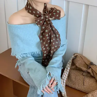 Women's Silk Scarf with Dot Pattern for Spring Autumn