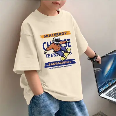 2025 Boys Pure Cotton Korean Style T-Shirt Red