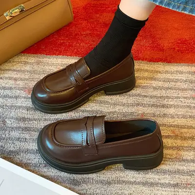 Women's Brown Leather Loafers 2025 Autumn
