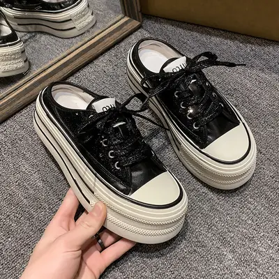 Women's Transparent Canvas Platform Sneakers White Thick Sole
