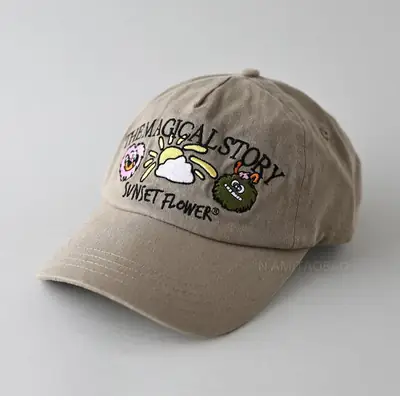 Cute Embroidered Baseball Cap for Men Women Tan
