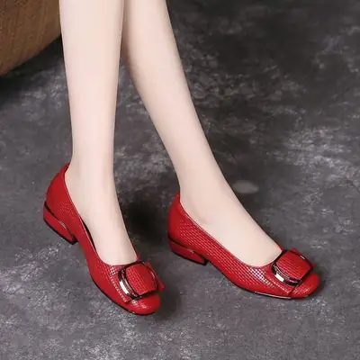 Women's White Leather Round Toe Heels Spring 2025